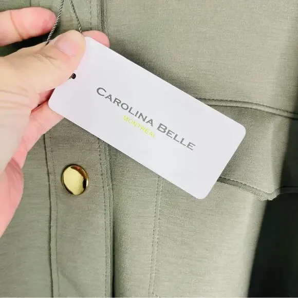 NWT Carolina Belle green stretchy cropped lightweight boho top shacket jacket XL - Picture 5 of 6